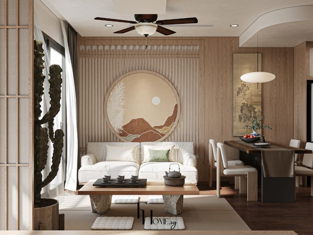 Phòng khách phong cách Nhật Bản truyền thống chung cư 2 phòng ngủ