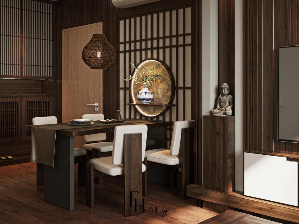 Phòng khách phong cách Nhật Bản với đồ nội thất gỗ chủ đạo