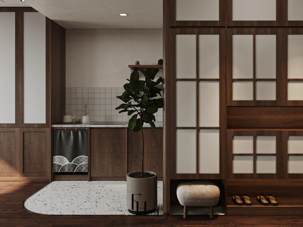 Phòng khách phong cách Nhật Bản với tông màu gỗ 