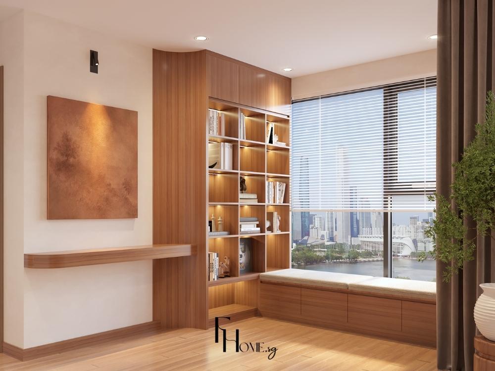 Phòng khách phong cách Nhật đương đại, sử dụng tông màu trung tính và ánh sáng tự nhiên mang lại cảm giác sang trọng, tinh tế