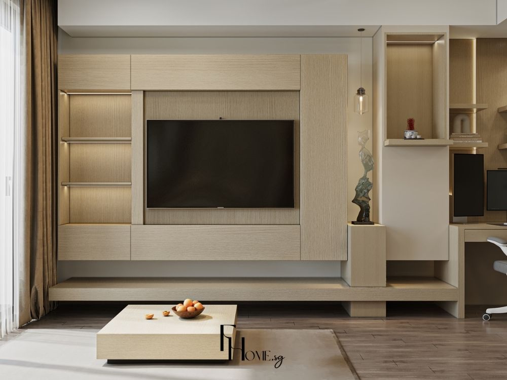 Phòng khách phong cách Tối giản với bàn thấp và không gian mở