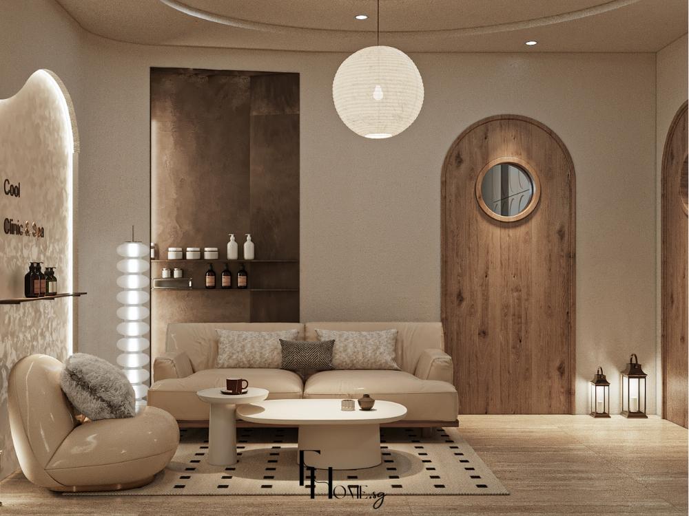 Phòng khách phong cách Wabi Sabi sử dụng vật liệu tự nhiên như vải lanh, gỗ thô