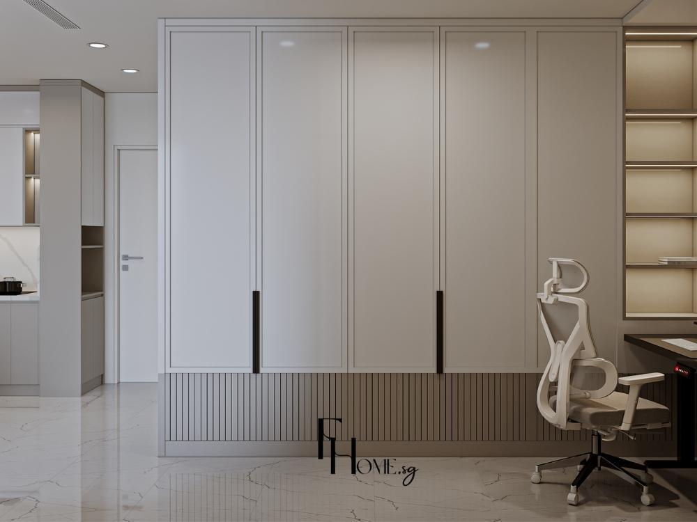 Phòng khách phong cách hiện đại với tủ âm tường gọn gàng