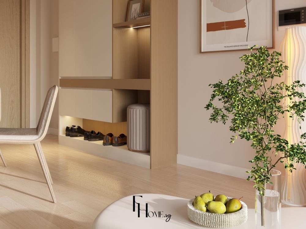 Phòng khách phong cách tối giản kết hợp cây xanh 