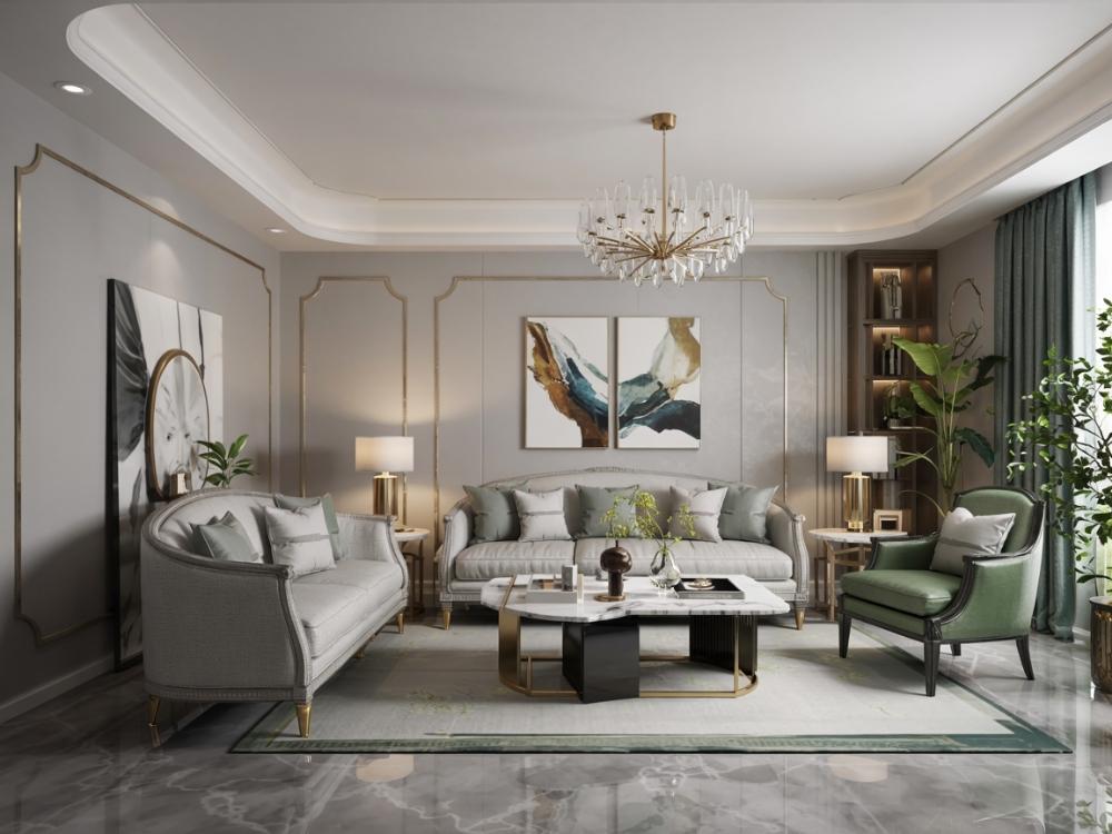 Phòng khách sang trọng với vật liệu cao cấp, decor tinh tế và ánh sáng nghệ thuật.