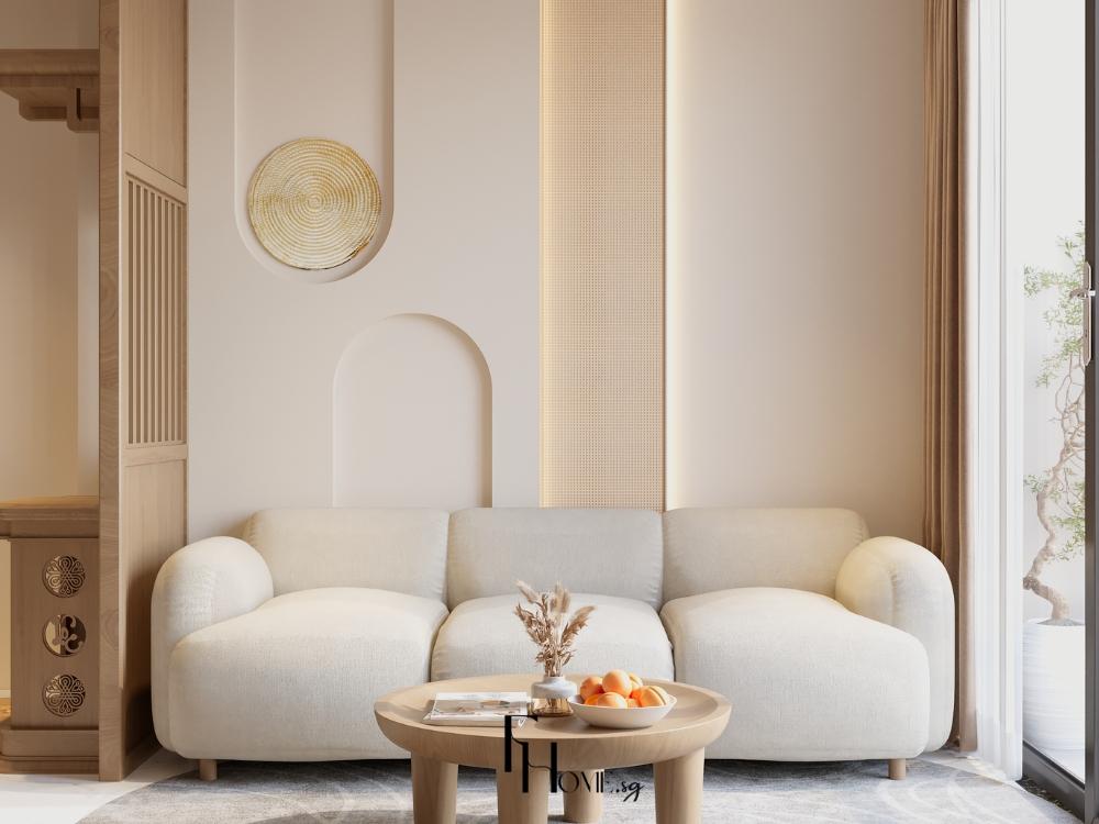 Phòng khách theo phong cách Japandi - Chung Cư 2 Phòng Ngủ 75m²