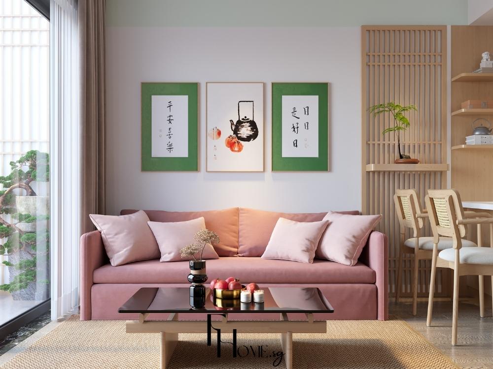 Phòng khách trẻ trung với gam màu tươi sáng, đồ decor phá cách và điểm nhấn từ các món nội thất