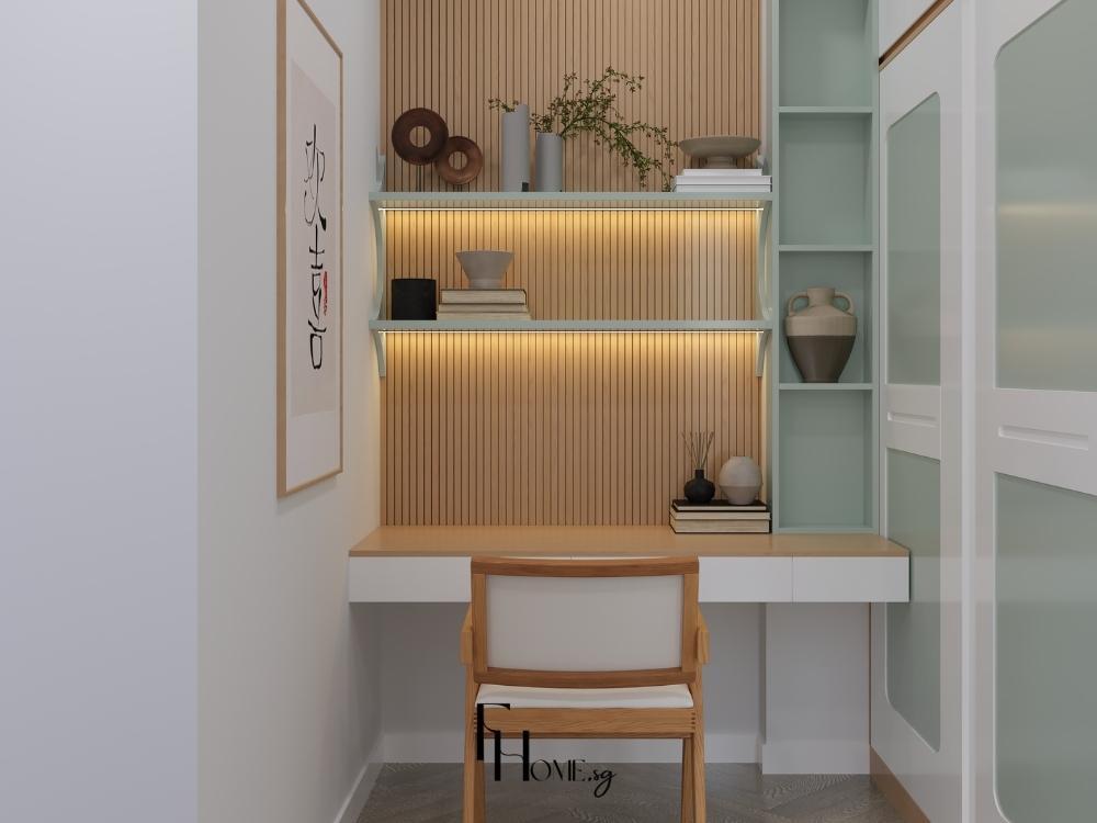 Phòng làm việc chung cư cho cặp vợ chồng trẻ kết hợp tủ ấm tường để sách tối ưu