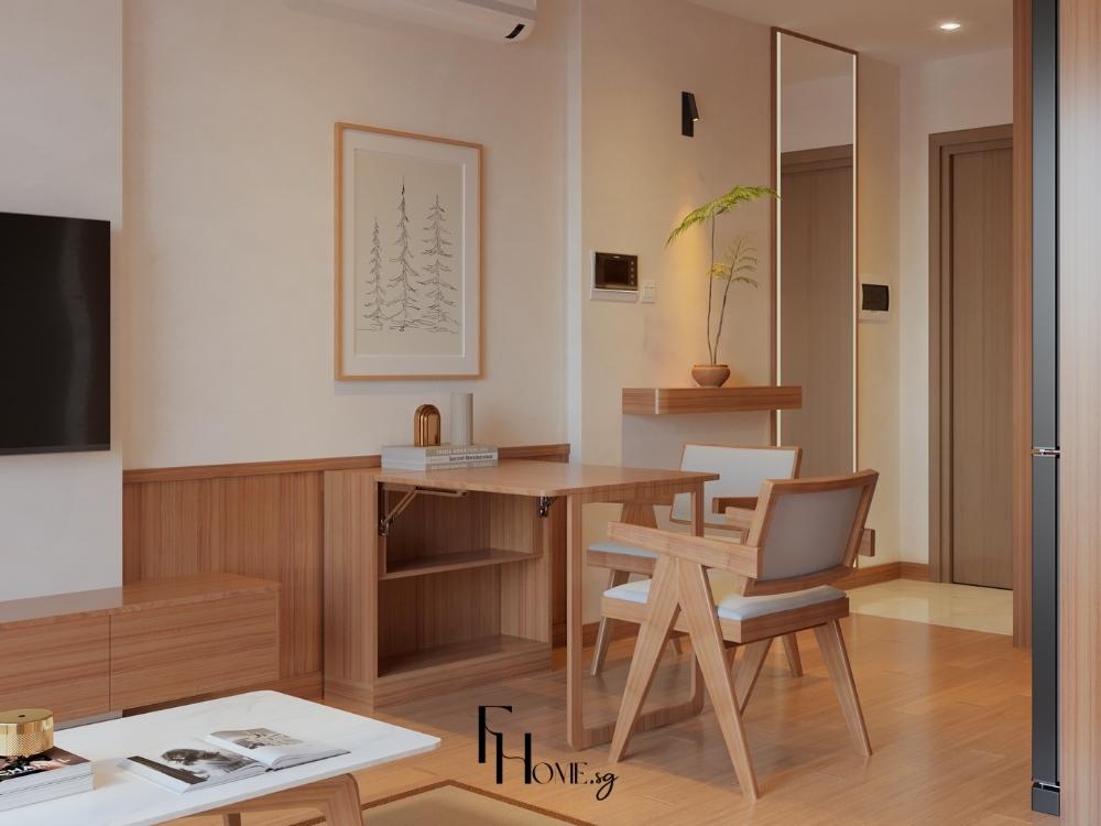 Phòng làm việc phong cách Nhật Bản với bàn gỗ đơn giản, ánh sáng tự nhiên và không gian yên tĩnh