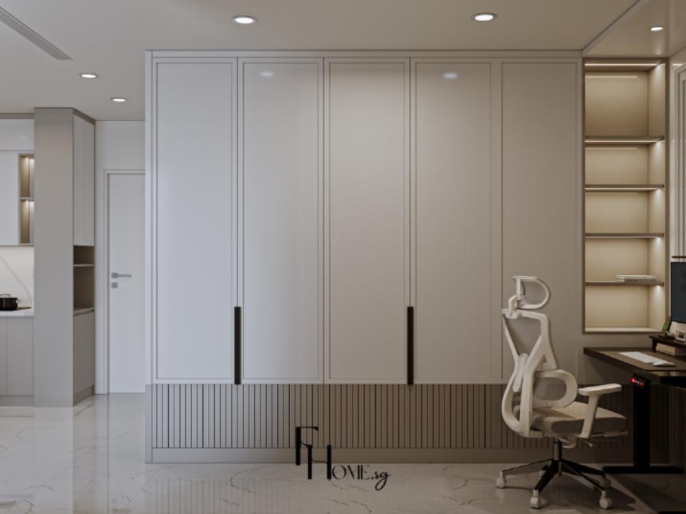 Phòng làm việc phong cách hiện đại ghê xoay và bàn làm việc thoải mái