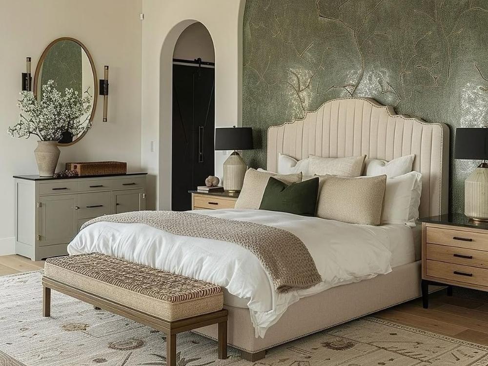 Phòng ngủ 15m2 với giường queen size đặt ở trung tâm, ánh sáng tự nhiên từ cửa sổ chiếu vào tạo cảm giác rộng rãi và thư giãn