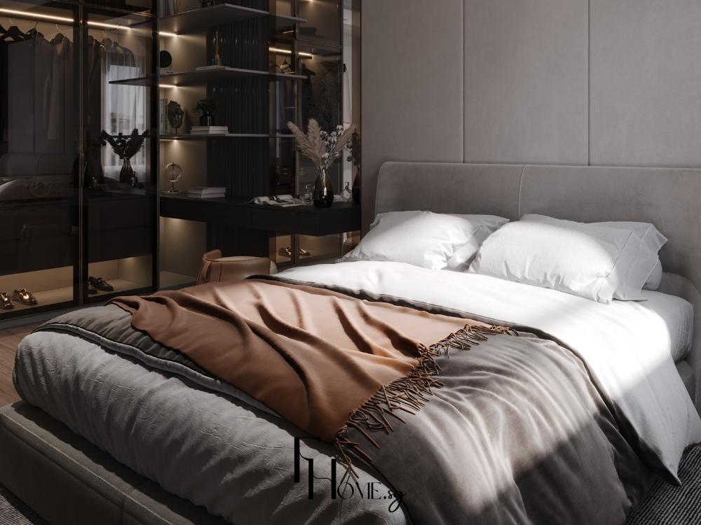 Phòng ngủ Luxury với tủ quần áo walk-in, pha lê trang trí và vật liệu cao cấp