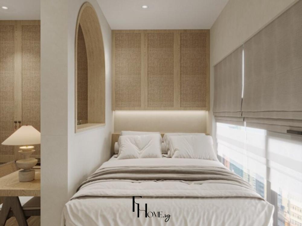 Phòng ngủ Master phong cách Wabi sabi cho căn hộ chung cư 2 phòng ngủ