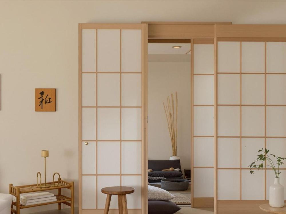 Phòng ngủ Nhật Bản hiện đại với cửa trượt gỗ, mang lại vẻ thanh thoát và tinh tế
