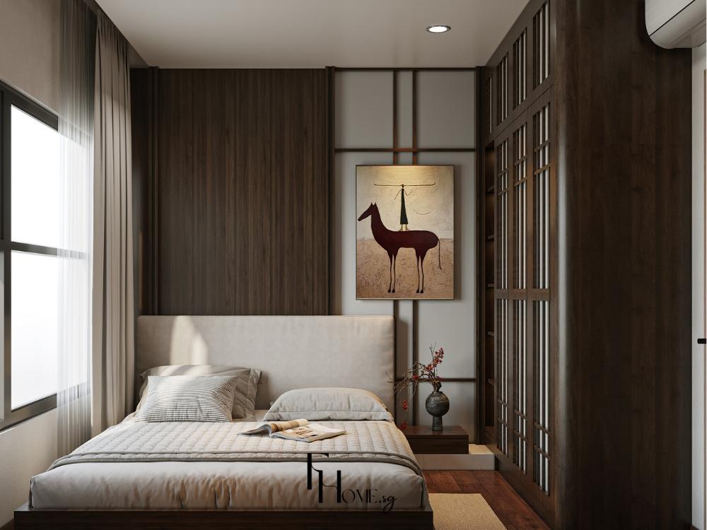 Phòng ngủ Nhật tối giản cho chung cư nhỏ dưới 15m², bố trí các món nội thất thiết yếu, tối ưu diện tích và dễ bảo trì