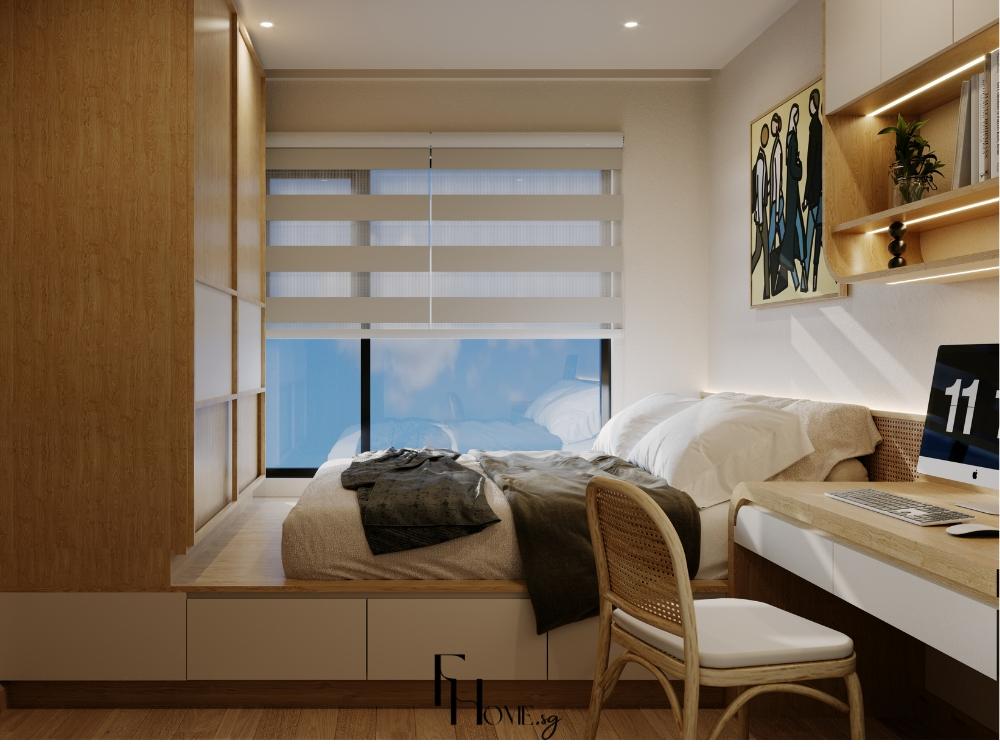 Phòng ngủ Wabi Sabi với tông màu trắng chủ đạo