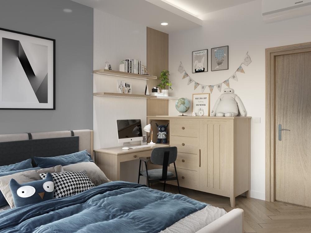 Phòng ngủ bé trai nhà phố 90m² với bố cục thông minh, tối ưu diện tích và không gian sinh hoạt