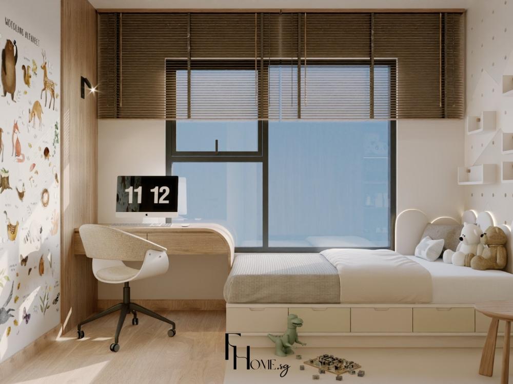 Phòng ngủ trẻ con theo phong cách Japandi - Chung Cư 2 Phòng Ngủ 75m²