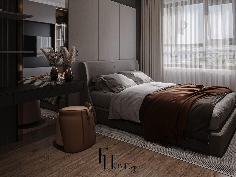 Phòng ngủ hiện đại sang trọng với nội thất gỗ tự nhiên và ánh sáng ấm áp