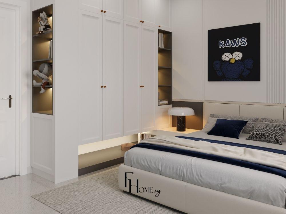 Phòng ngủ hiện đại tông gỗ sáng, ánh sáng điểm nhấn tạo cảm giác thư giãn, ấm cúng