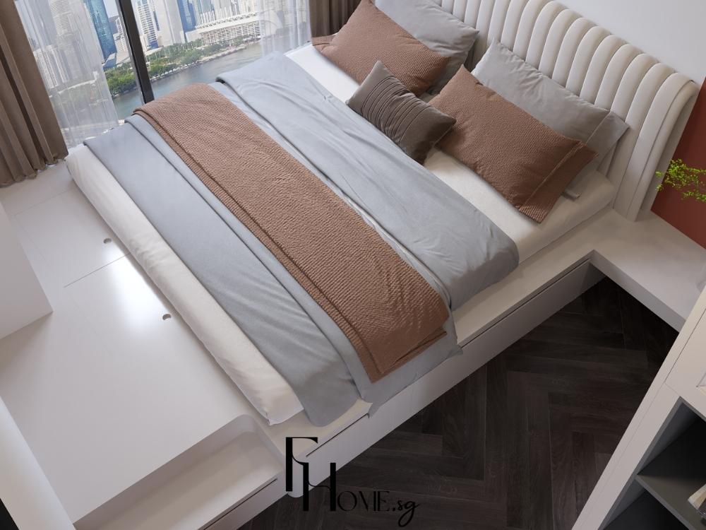 Phòng ngủ hiện đại với giường có ngăn kéo thông minh giúp tối ưu không gian lưu trữ