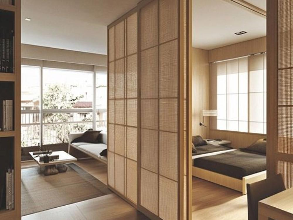 Phòng ngủ kiểu Nhật sử dụng cửa lùa Shoji khung gỗ và giấy Washi giúp tiết kiệm diện tích và tối ưu ánh sáng
