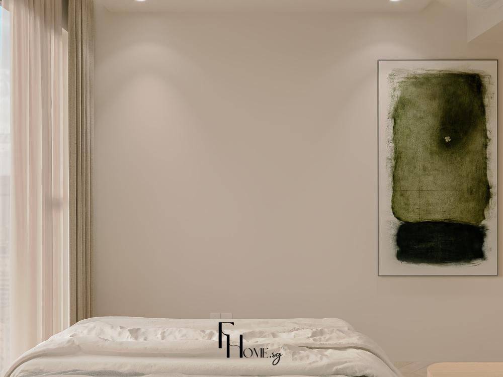 Phòng ngủ kiểu Nhật sử dụng tone be, kem và nâu gỗ tạo sự cân bằng hài hòa giữa hiện đại và truyền thống