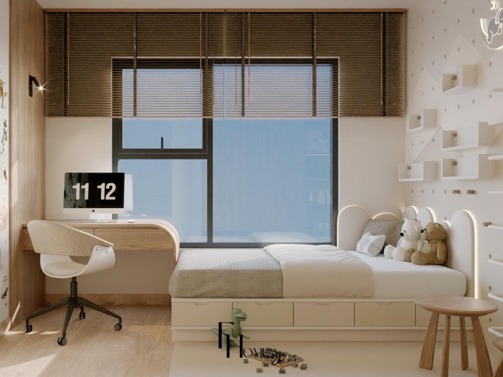 Phòng ngủ kiểu Nhật với cửa sổ lớn đón ánh sáng tự nhiên, mang lại năng lượng tích cực mỗi ngày