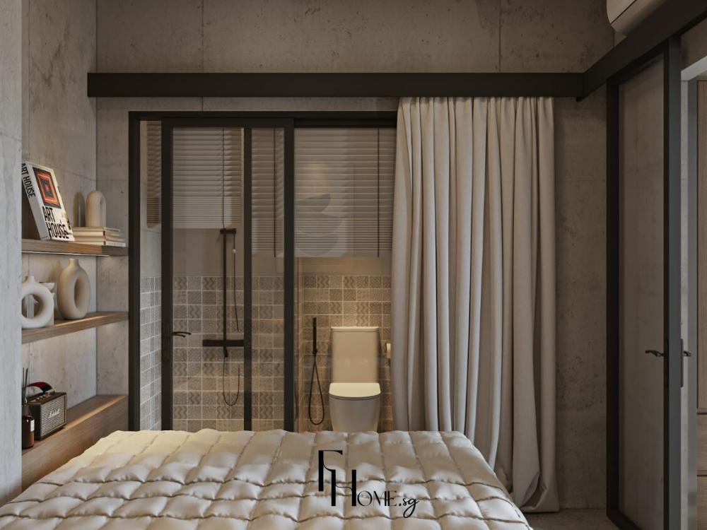 Phòng ngủ master chung cư 65m² với nhà vệ sinh được thiết kế trong phòng