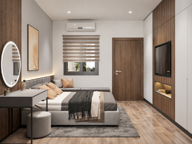 Phòng ngủ master nhà phố 2 tầng 3 phòng ngủ có sofa băng cửa sổ