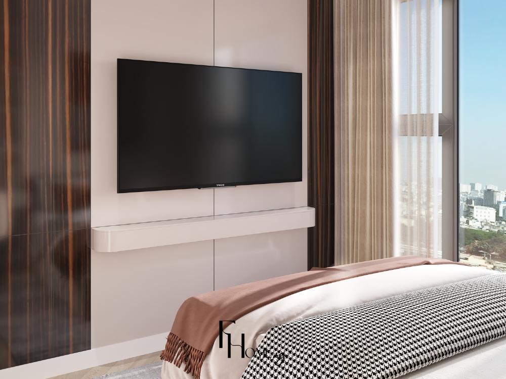 Phòng ngủ master nhà phố 4x16m với bố trí thông minh, giường đặt nơi đón ánh sáng tự nhiên