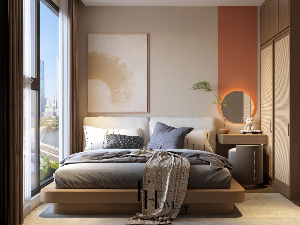 Phòng ngủ phong cách Japandi toát lên sự yên bình và tối giản, nơi ánh sáng nhẹ, màu sắc dịu và vật liệu gỗ tự nhiên