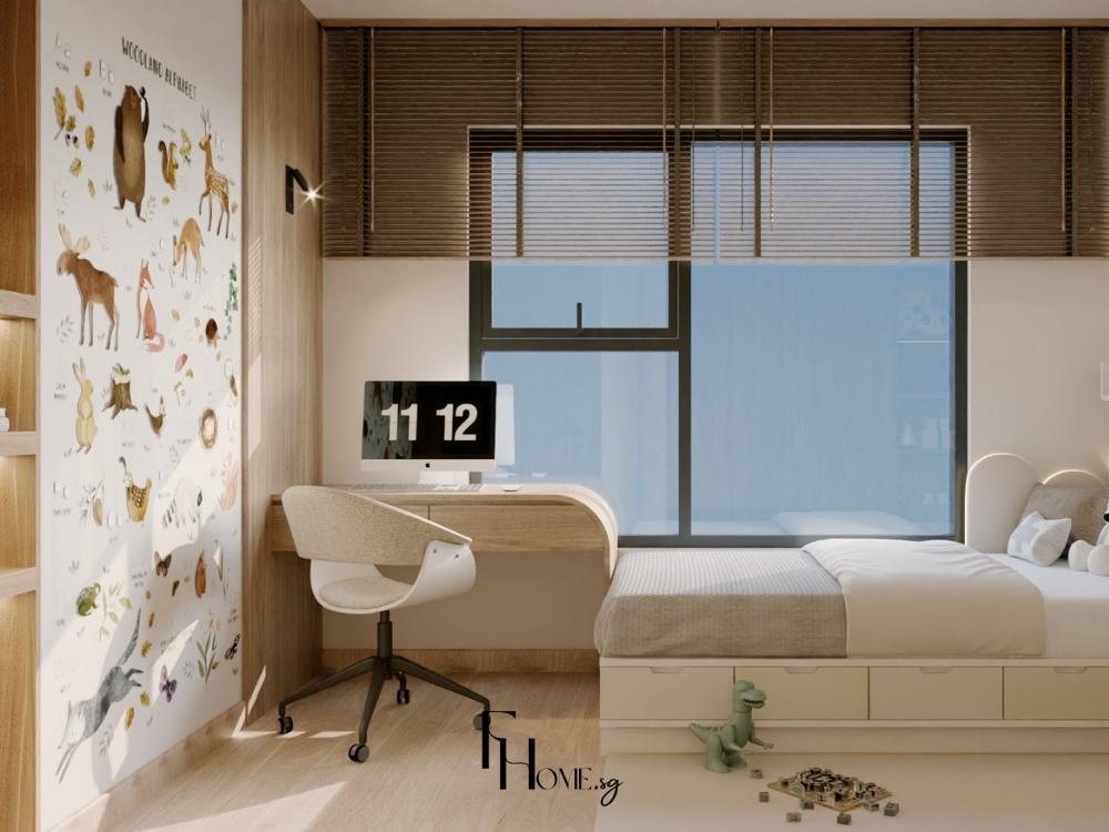 Phòng ngủ phong cách Japandi với tông màu nhẹ nhàng, giường gỗ và chất liệu vải lanh tạo cảm giác yên bình, lý tưởng cho giấc ngủ sâu