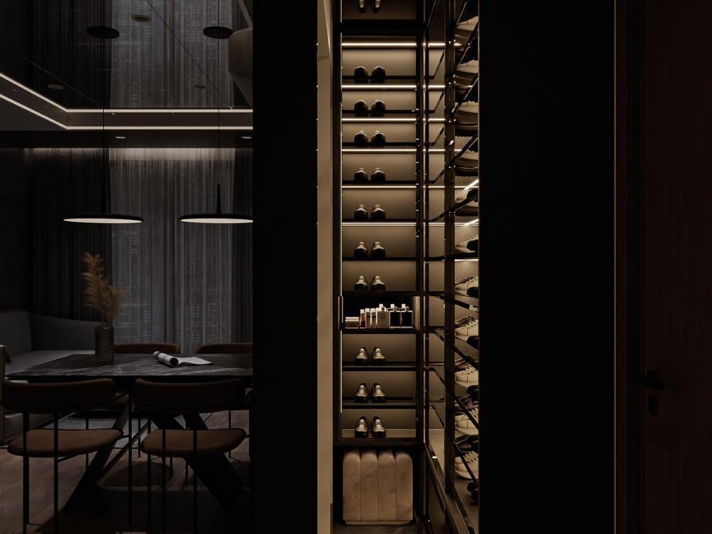 Phòng ngủ phong cách Luxury kết hợp tủ âm tường để đồ