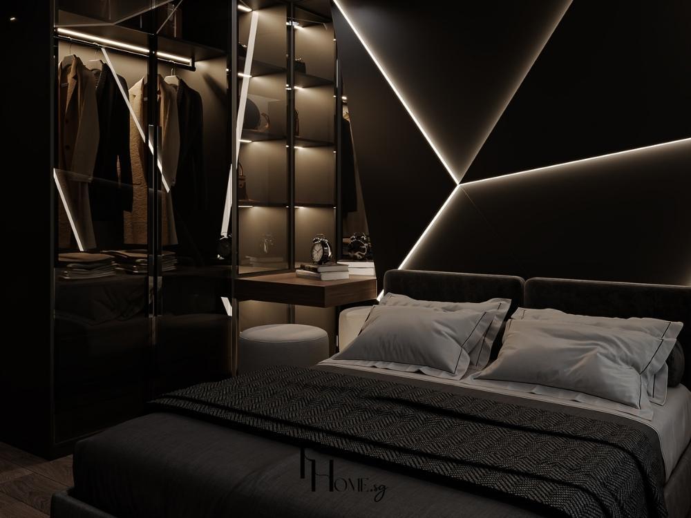 Phòng ngủ phong cách Luxury với nội thất cao cấp và vật liệu đắt tiền như gỗ óc chó và da thật