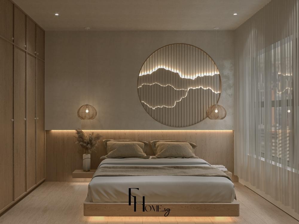 Phòng ngủ phong cách Nhật Bản mang vẻ giản dị và thiền định, sử dụng vật liệu tự nhiên như gỗ và tre