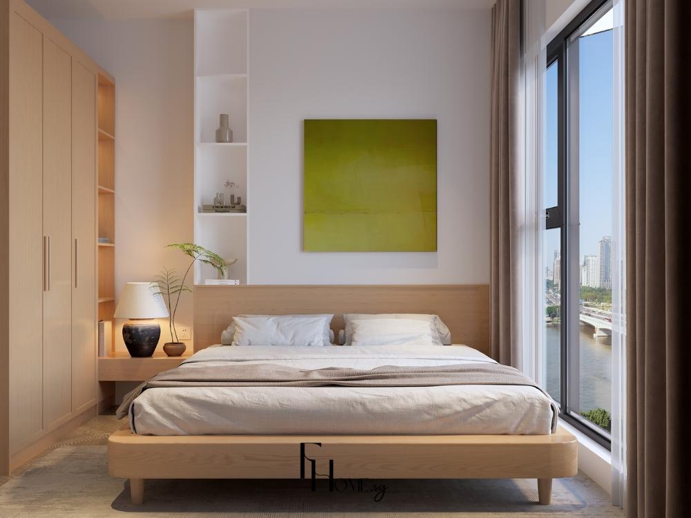 Phòng ngủ phong cách Nhật Bản mở rộng tầm nhìn với cửa kính lớn đón ánh sáng tự nhiên