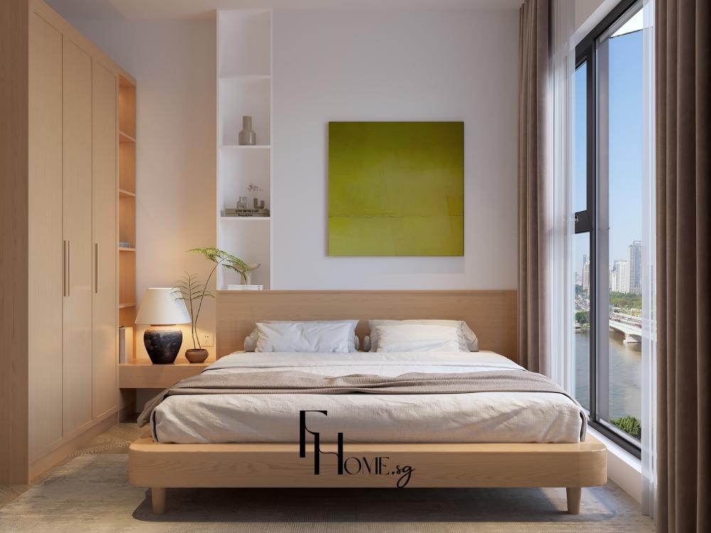 Phòng ngủ phong cách Nhật Bản với chất liệu gỗ sồi và tre chủ đạo, gam màu trung tính mang đến cảm giác ấm áp