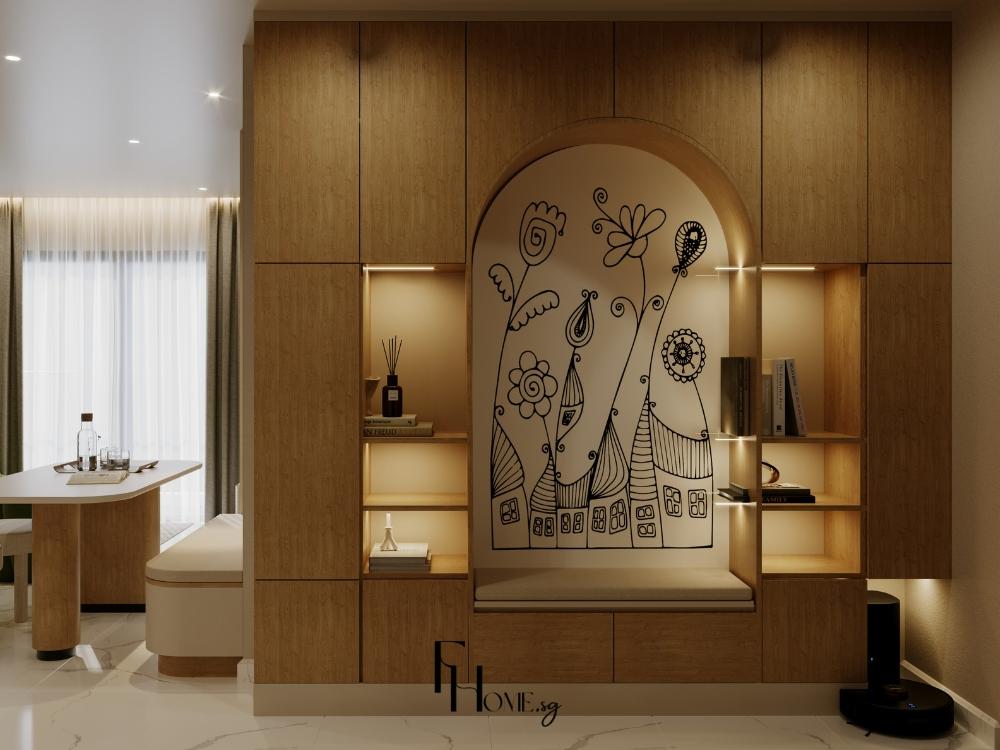 Phòng ngủ phong cách Tropical với chim nhiệt đới và cá cảnh trên tranh ảnh