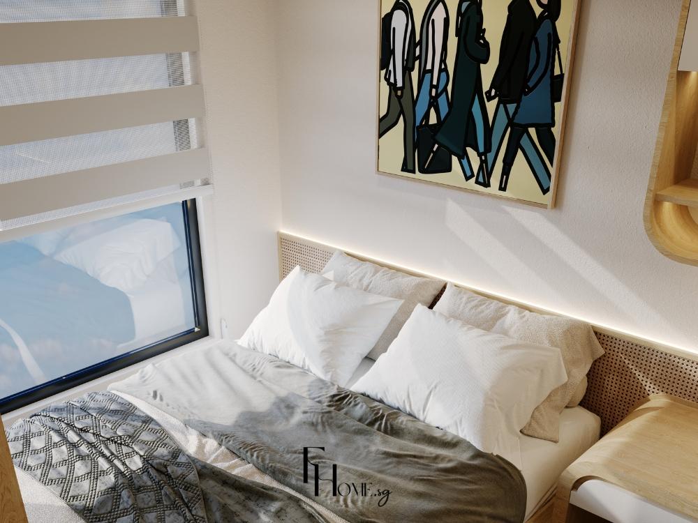 Phòng ngủ phong cách Tropical với cửa kính lớn và ánh sáng tự nhiên