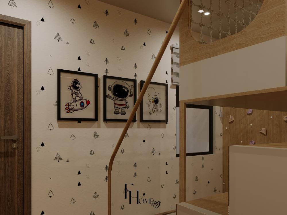 Phòng ngủ phong cách Tropical với hoạ tiết nhân vật vũ trụ