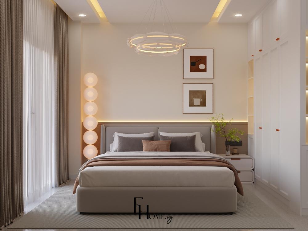 Phòng ngủ phong cách Wabi Sabi với bảng màu trung tính, tường bê tông thô và nội thất gỗ mộc mạc