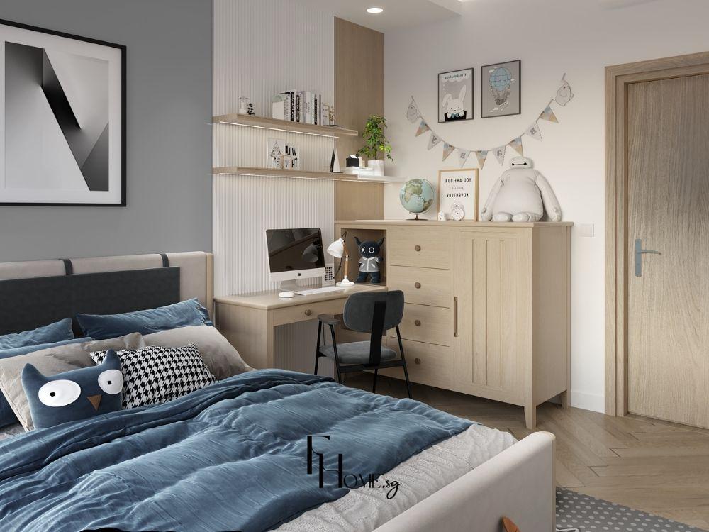 Phòng ngủ sử dụng gỗ tự nhiên và vải linen thân thiện môi trường