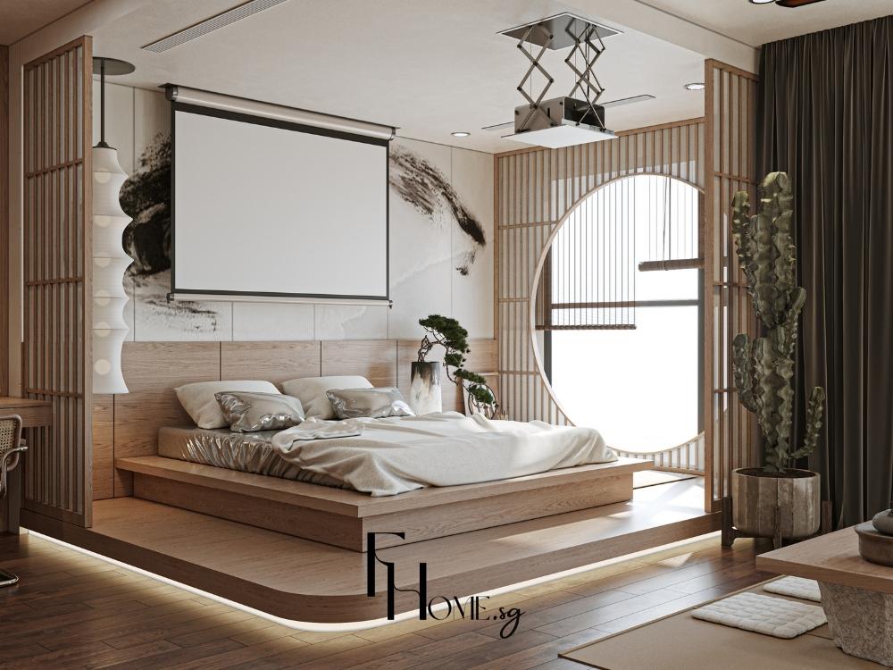 Phòng ngủ thiết kế mở, chan hòa ánh sáng tự nhiên và cây xanh tạo cảm giác thư thái