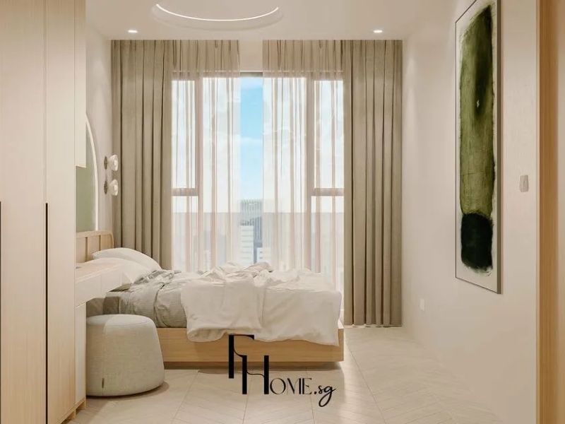 Phòng ngủ thiết kế nội thất căn hộ 65m2 phong cách Wabi Sabi