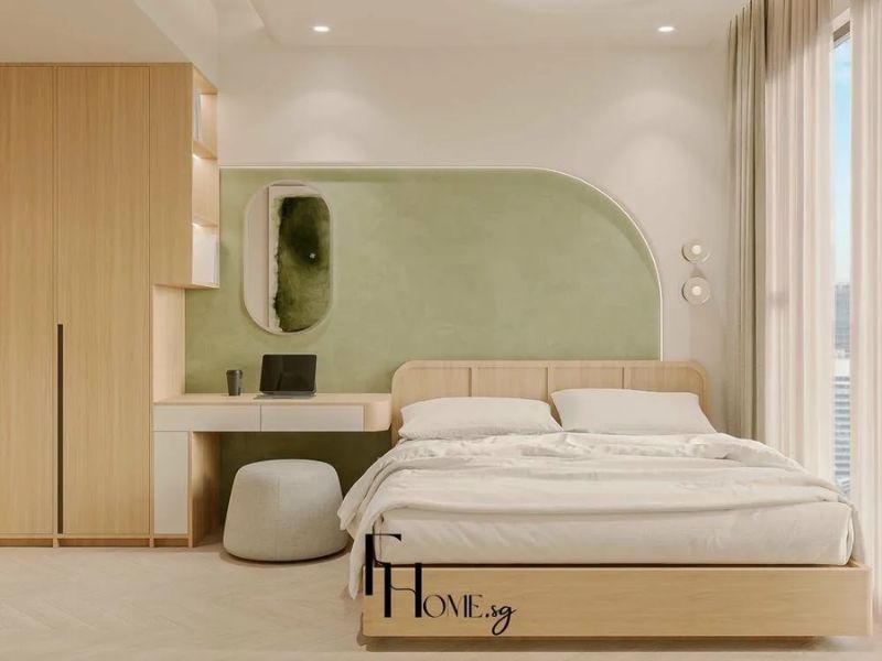 Phòng ngủ thiết kế nội thất chung cư 65m2 phong cách Wabi Sabi