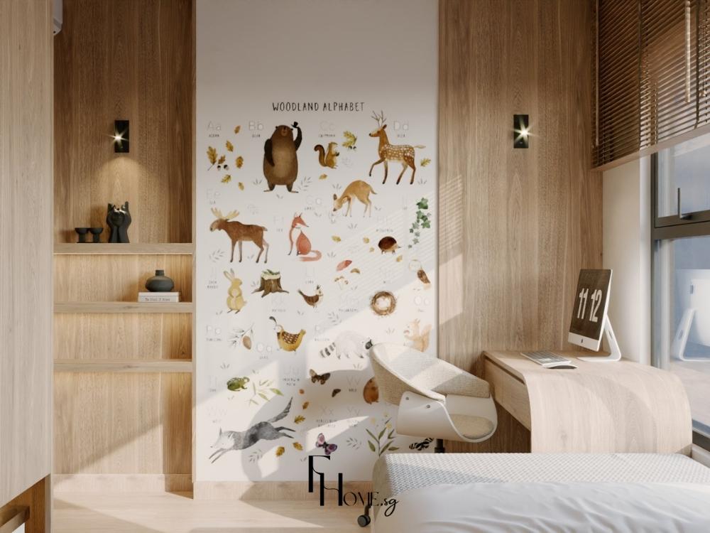 Phòng ngủ trẻ em với nội thất an toàn, các góc cạnh bo tròn, tạo không gian sống và học tập an toàn cho trẻ.