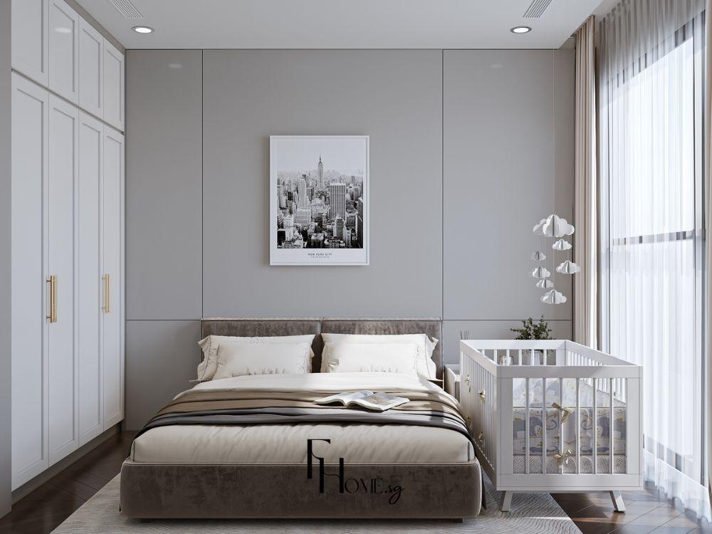 Phòng ngủ vợ chồng thiết kế hiện đại với ánh sáng dịu, chất liệu cao cấp và không gian riêng tư đầy tinh tế