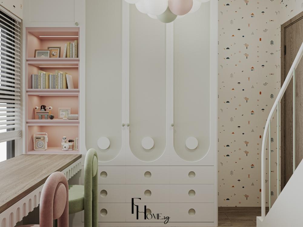 Phòng ngủ với tông be và hồng nhạt