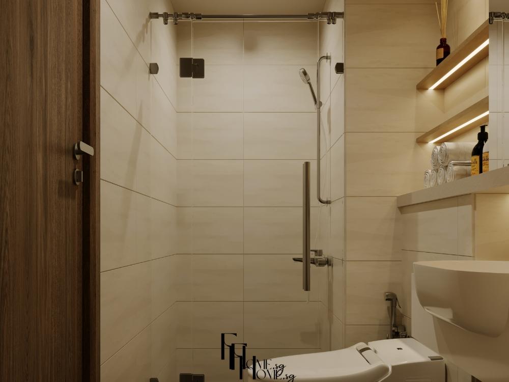 Phòng tắm Wabi Sabi với tông màu trắng chủ đạo sạch sẽ